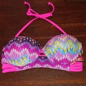 XXS Padded Neon Geometric Swim String Bikini Top